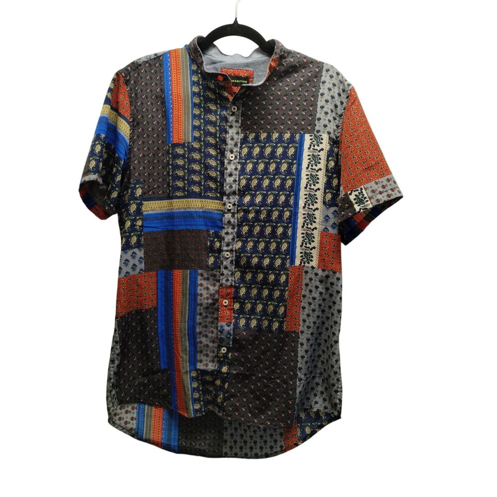 Bread & Buttons Women's Size Medium Multicolor Patchwork Button Up Shirt